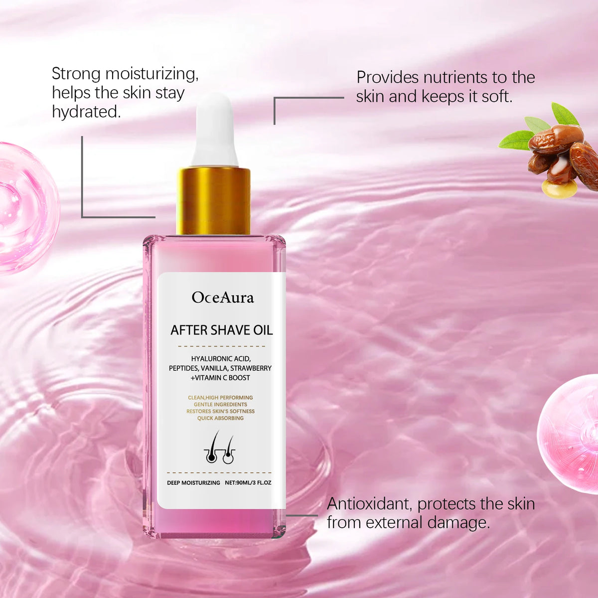 Strawberry After Shave Oil For Women Men Soft Smooth Skin Care Moisturizing Nourishing Body Essential Oil Soothing Deep Hydration Anti Hair Growth Inhibition