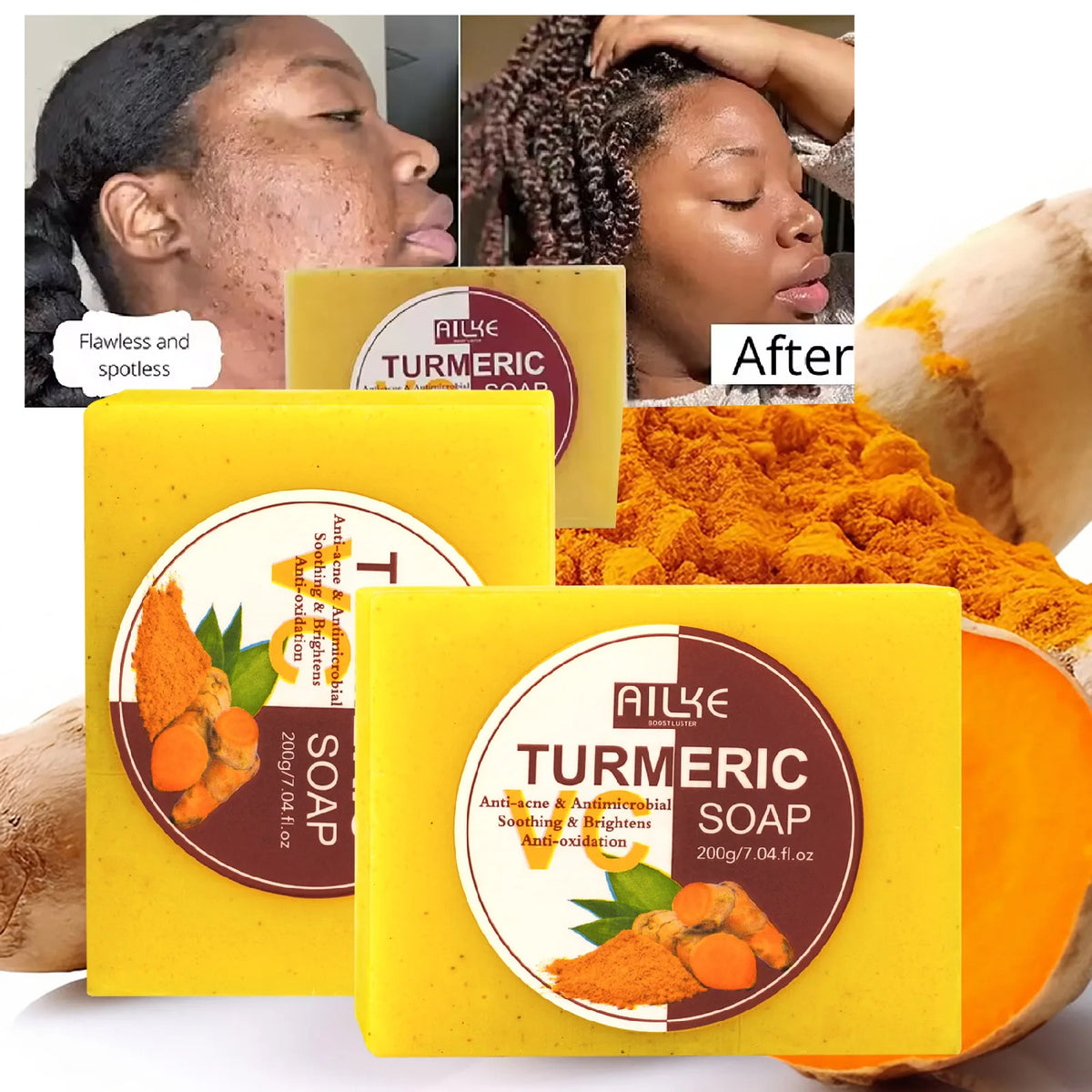 AILKE Natural Turmeric Soap Bar For Brightening And Clear Skin