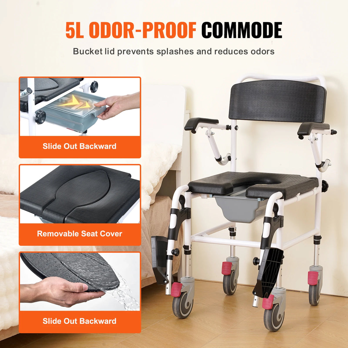 SucceBuy Shower Commode Wheelchair With Lockable Wheels And Removable Bucket