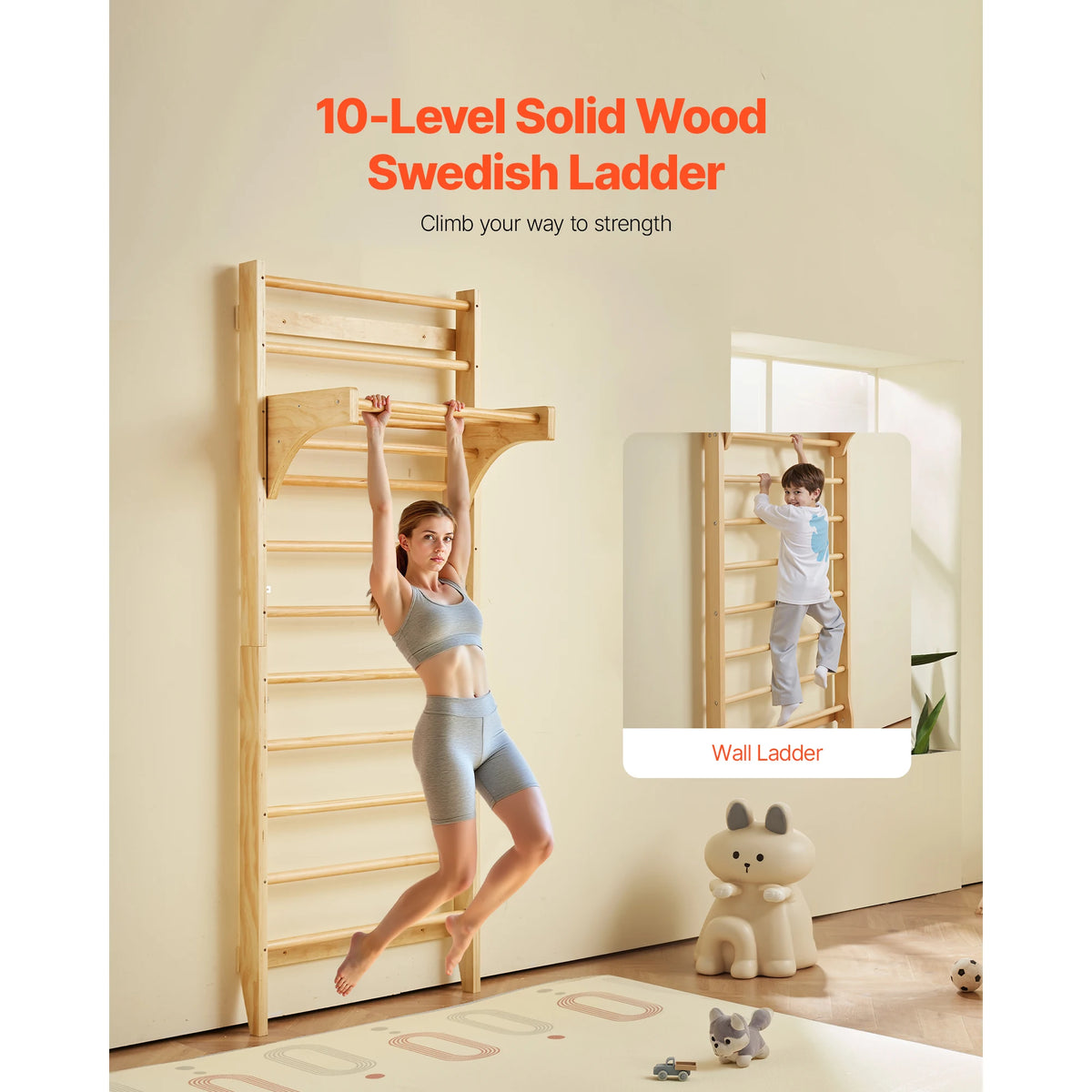 SucceBuy Swedish Ladder Wall Gym With Pull Up Bar For Kids