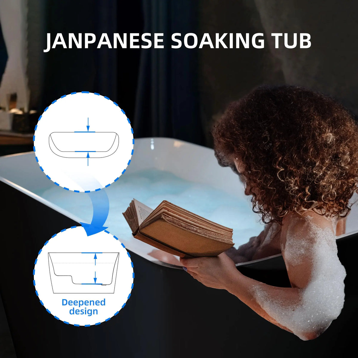 Sh Kl Acrylic Freestanding Soaking Bathtub With Japanese Sit In Design