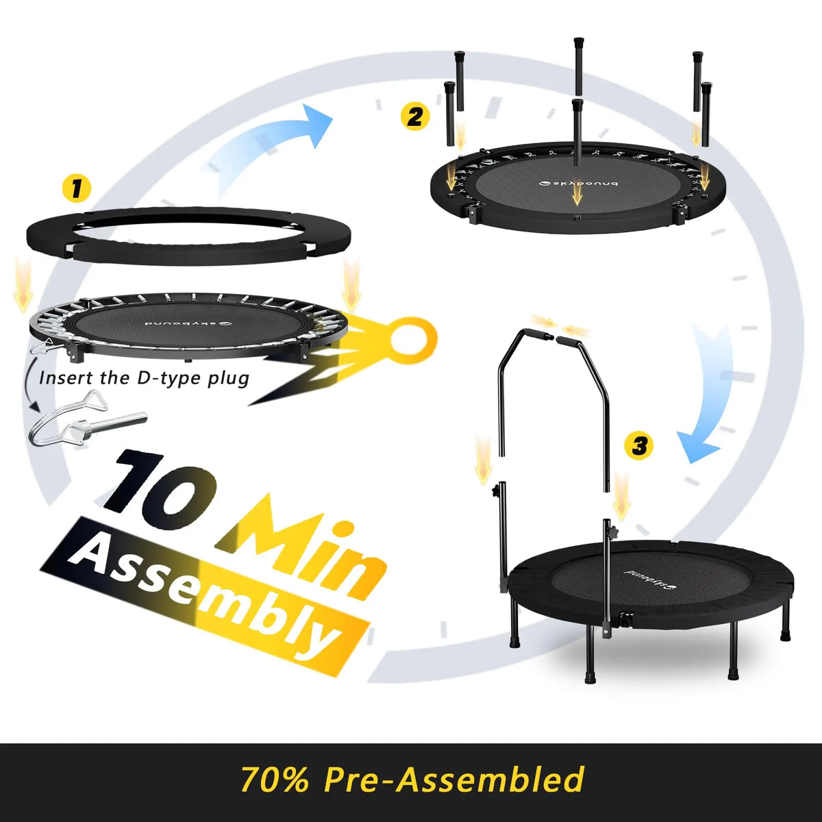 Foldable Fitness Rebounder Trampoline With Adjustable Handle