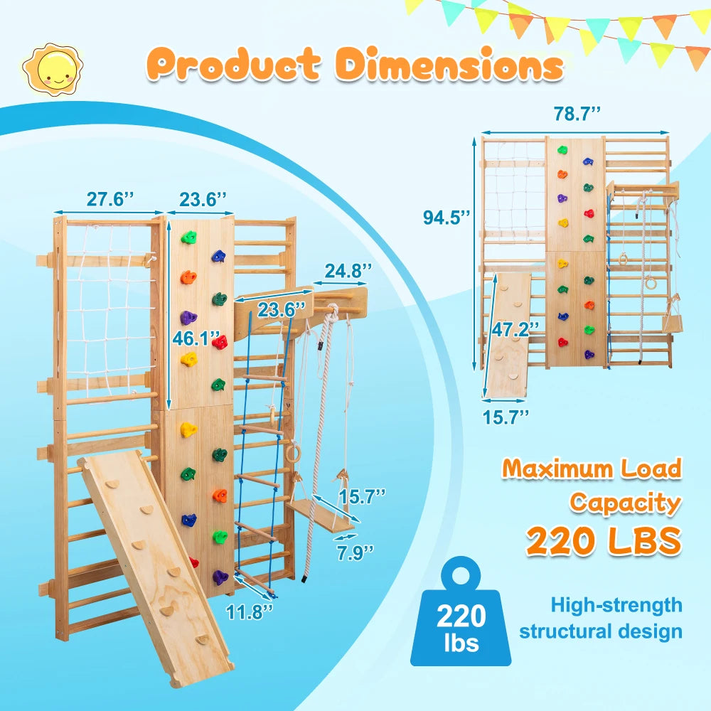 Indoor Wooden Kids Climbing Gym With Swings And Rope Ladder