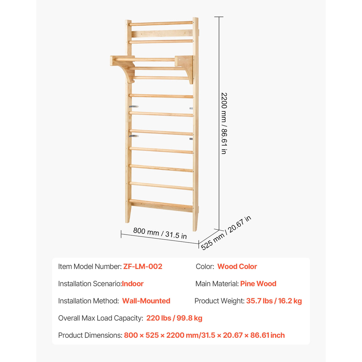 SucceBuy Swedish Ladder Wall Gym With Pull Up Bar For Kids