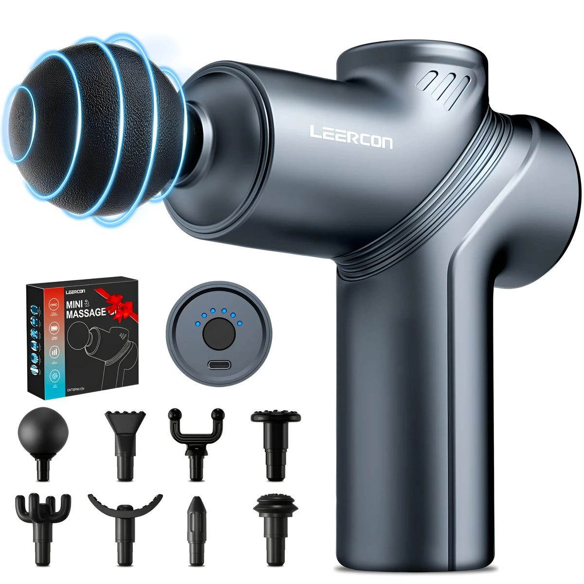 LEERCON Portable Deep Tissue Massage Gun With Interchangeable Heads