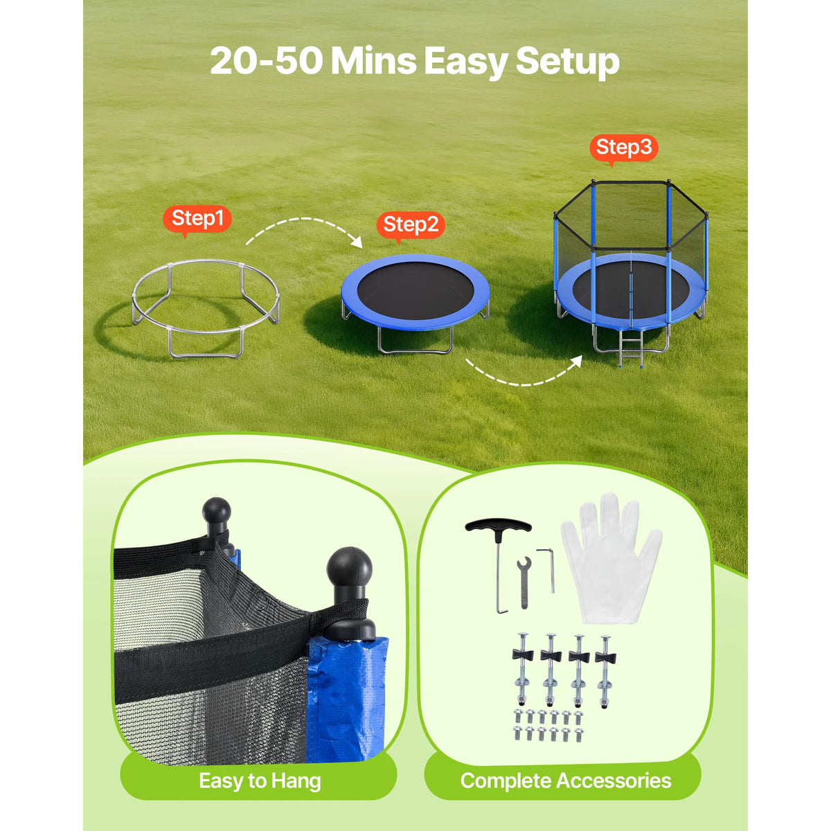 SucceBuy Outdoor Round Trampoline With Safety Enclosure Net For Backyard