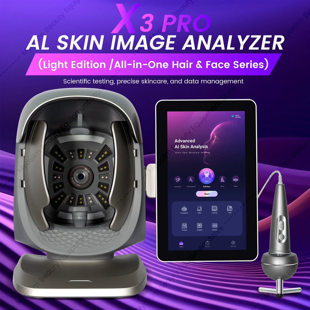 X3 Pro All‑in‑One AI Skin  Scalp Analyzer 8 Spectral Imaging Professional Salon Skin Hair Detection Machine with Report Output.