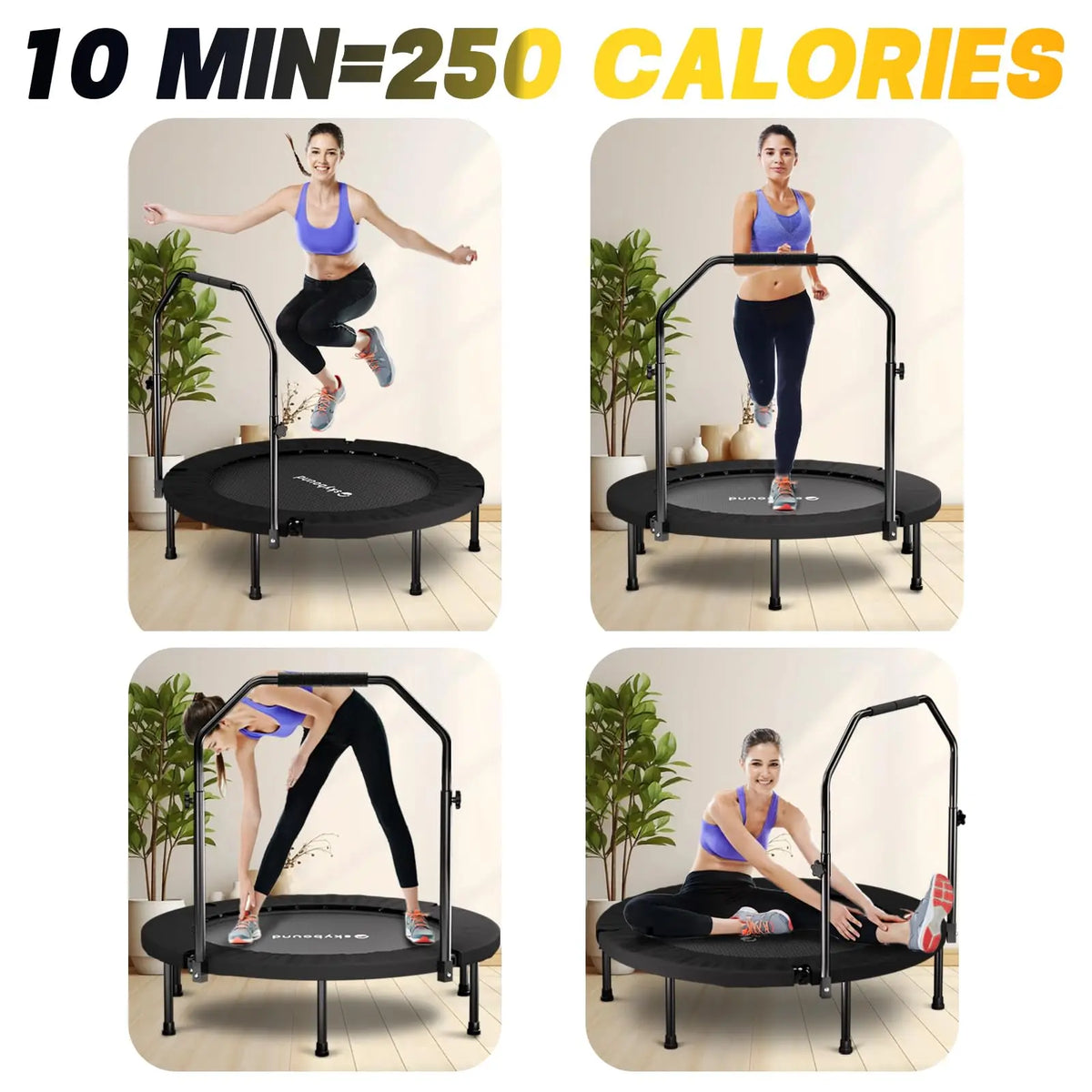 Foldable Fitness Rebounder Trampoline With Adjustable Handle