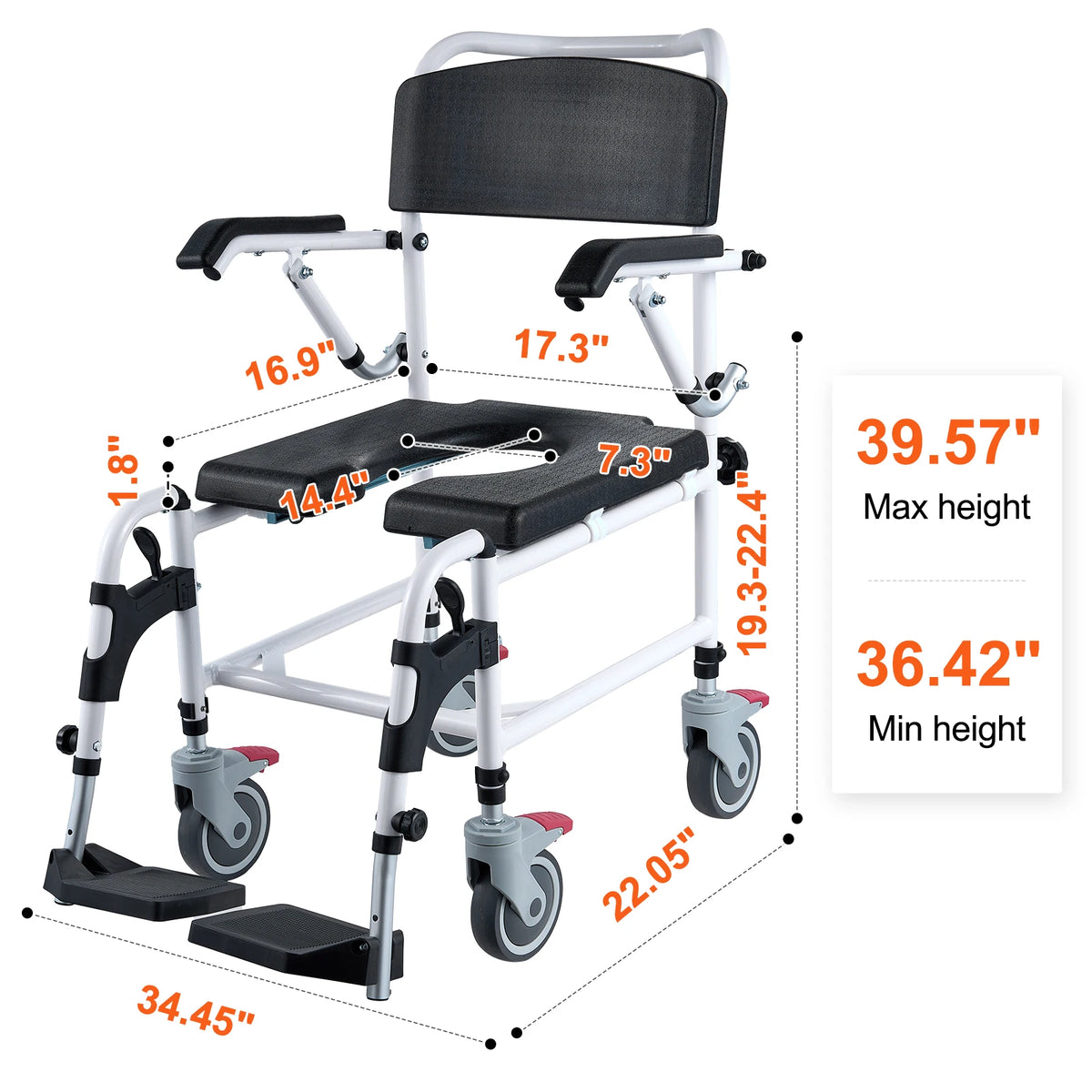 SucceBuy Shower Commode Wheelchair With Lockable Wheels And Removable Bucket
