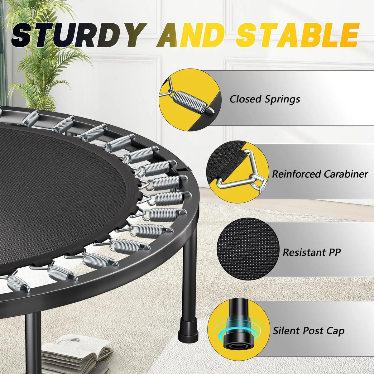 Foldable Fitness Rebounder Trampoline With Adjustable Handle