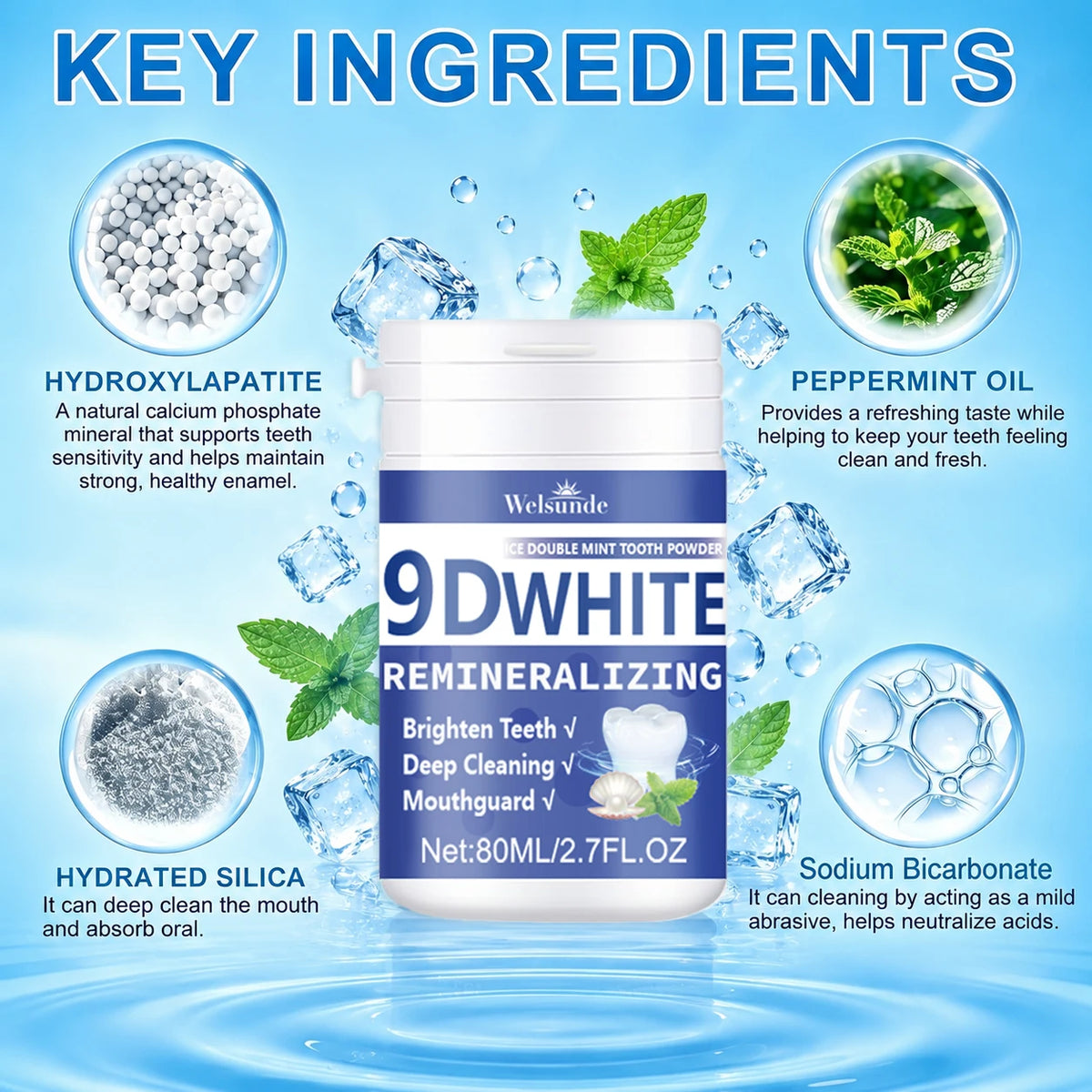 Welsunde Whitening Tooth Powder for Deep Clean and Fresh Breath