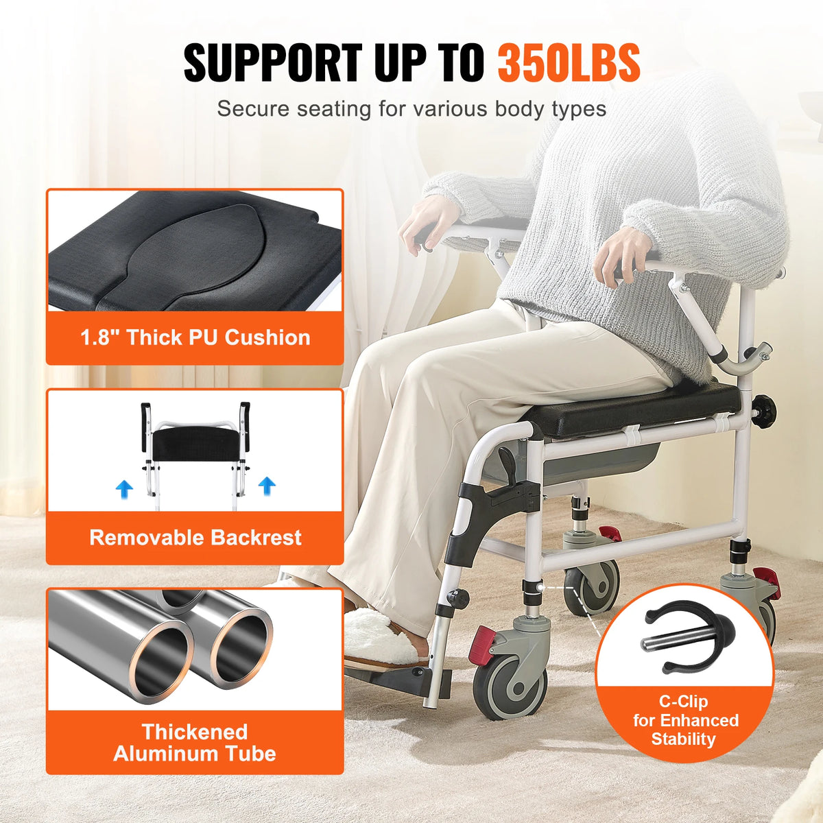 SucceBuy Shower Commode Wheelchair With Lockable Wheels And Removable Bucket